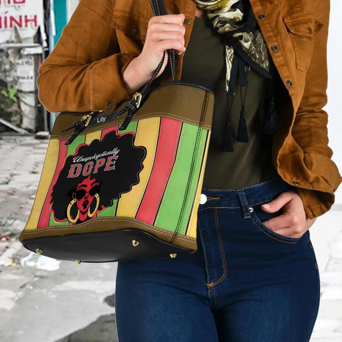Personalized Leather Tote Bag for Black African Women, Custom Name Handbag, Mother’s Day Birthday & Christmas Gift