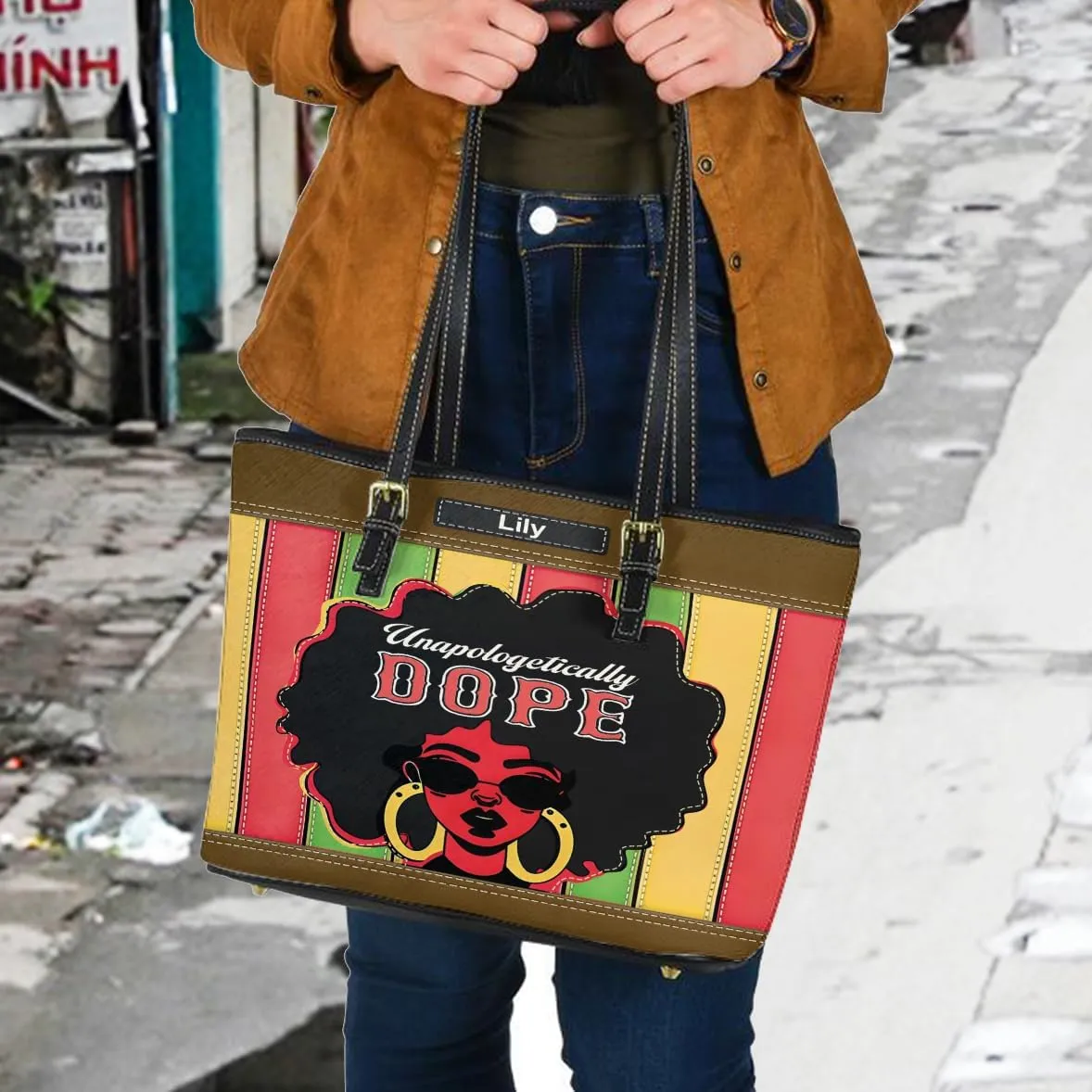Personalized Leather Tote Bag for Black African Women, Custom Name Handbag, Mother’s Day Birthday & Christmas Gift