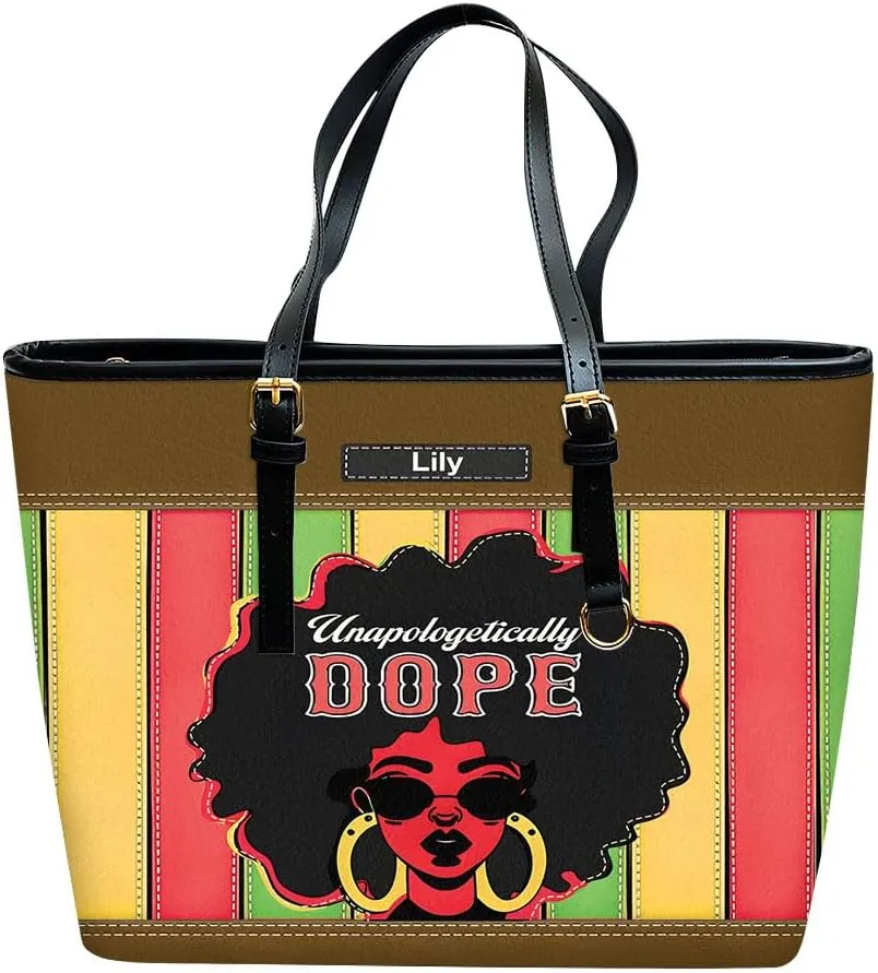 Personalized Leather Tote Bag for Black African Women, Custom Name Handbag, Mother’s Day Birthday & Christmas Gift