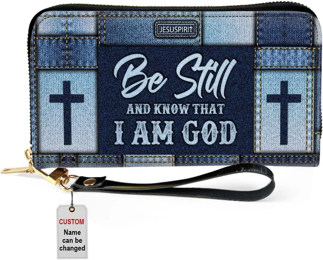 Personalized PU Leather Bible Purse For Women - Be Still Wristlet Wallets - Christian Gifts For Church Ladies - Custom Religious Bible Fossil Wallets