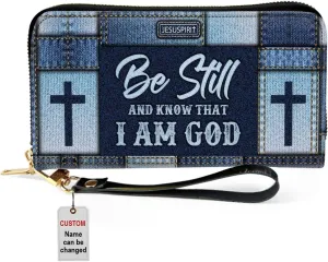 Personalized PU Leather Bible Purse For Women - Be Still Wristlet Wallets - Christian Gifts For Church Ladies - Custom Religious Bible Fossil Wallets