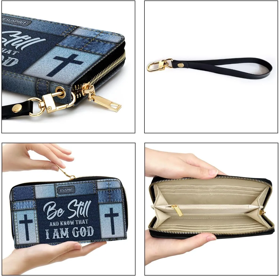 Personalized PU Leather Bible Purse For Women - Be Still Wristlet Wallets - Christian Gifts For Church Ladies - Custom Religious Bible Fossil Wallets