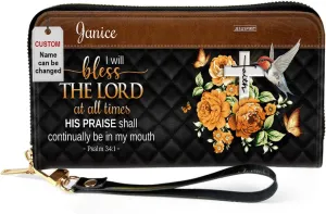 Personalized PU Leather Bible Purse For Women - Bless The Lord Wristlet Wallets - Christian Gifts For Church Ladies - Custom Religious Bible Fossil Wallets