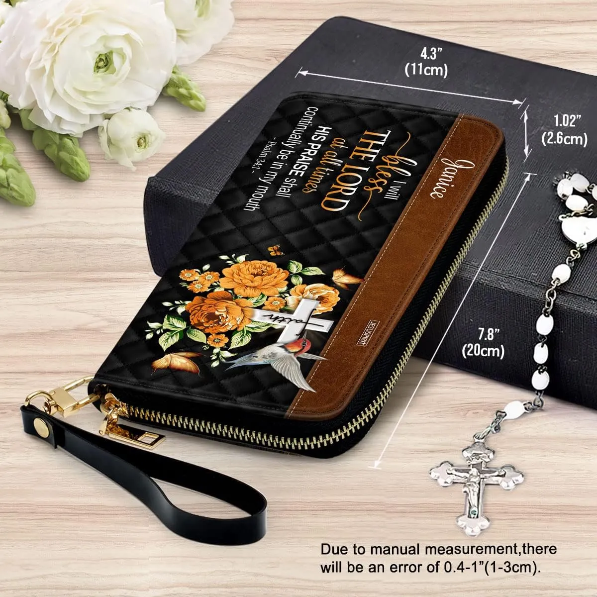 Personalized PU Leather Bible Purse For Women - Bless The Lord Wristlet Wallets - Christian Gifts For Church Ladies - Custom Religious Bible Fossil Wallets