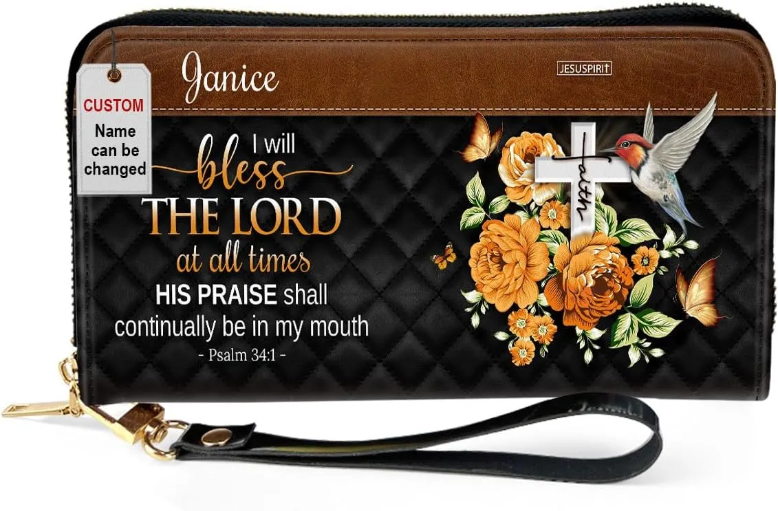 Personalized PU Leather Bible Purse For Women - Bless The Lord Wristlet Wallets - Christian Gifts For Church Ladies - Custom Religious Bible Fossil Wallets