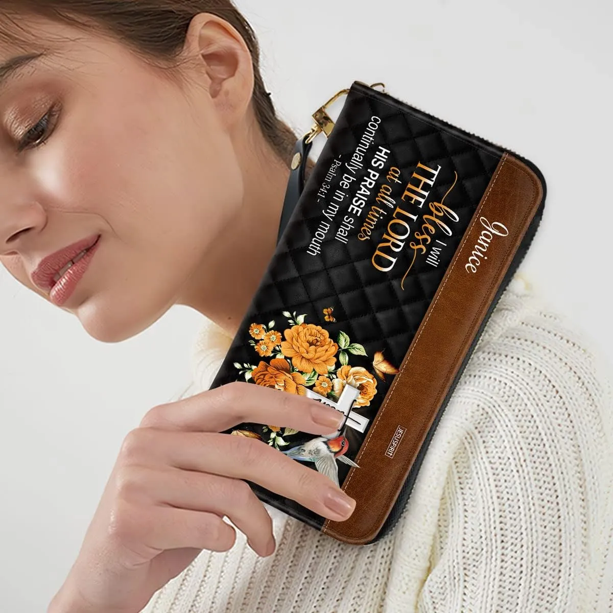 Personalized PU Leather Bible Purse For Women - Bless The Lord Wristlet Wallets - Christian Gifts For Church Ladies - Custom Religious Bible Fossil Wallets