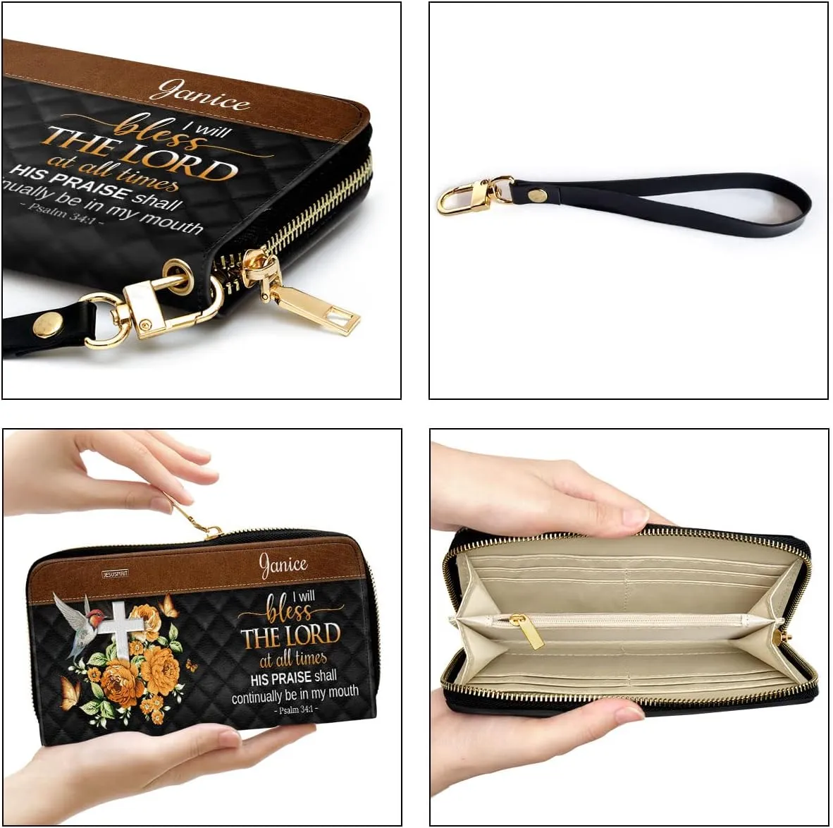 Personalized PU Leather Bible Purse For Women - Bless The Lord Wristlet Wallets - Christian Gifts For Church Ladies - Custom Religious Bible Fossil Wallets