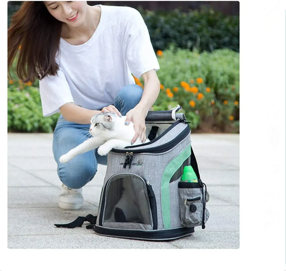 Pet Carrier Backpack for Small Cats and Dog,Breathable Mesh Puppies/Ventilated Design,Two-Sided Entry,Pet Bag for Hiking Travel Camping Outdoor Hold Pets (M, Grey and Orange)