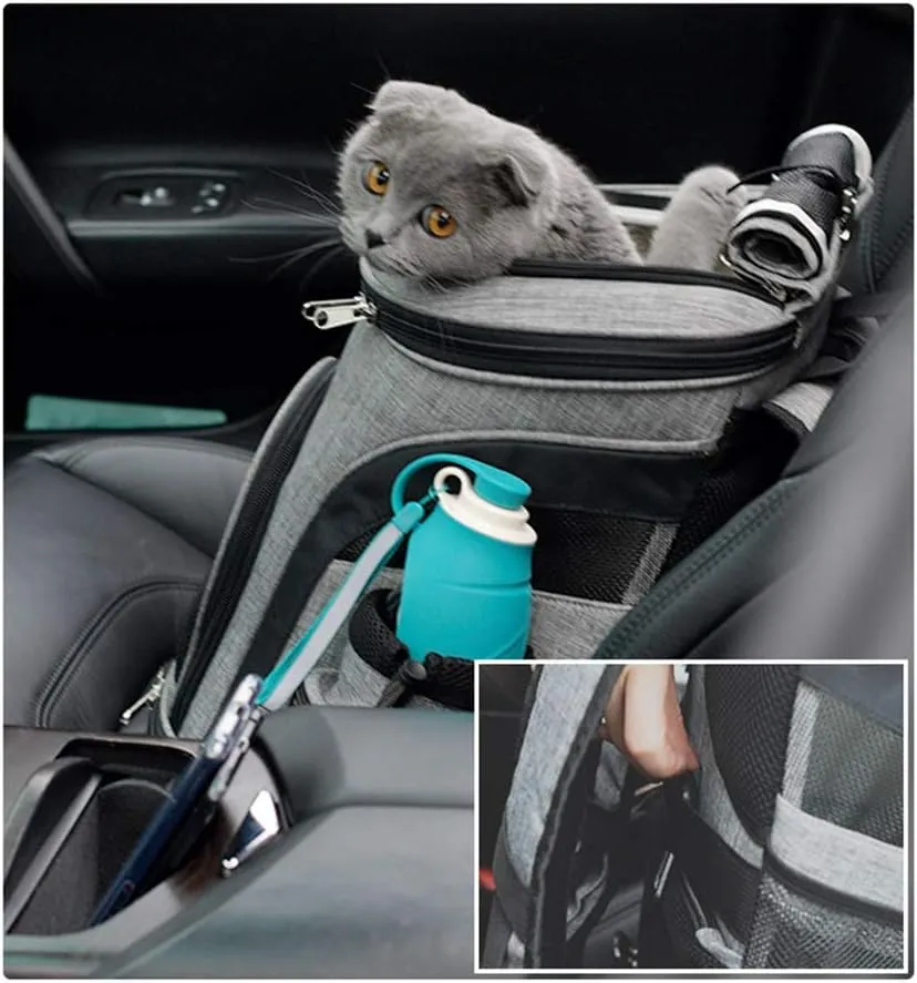 Pet Carrier Backpack for Small Cats and Dog,Breathable Mesh Puppies/Ventilated Design,Two-Sided Entry,Pet Bag for Hiking Travel Camping Outdoor Hold Pets (M, Grey and Orange)