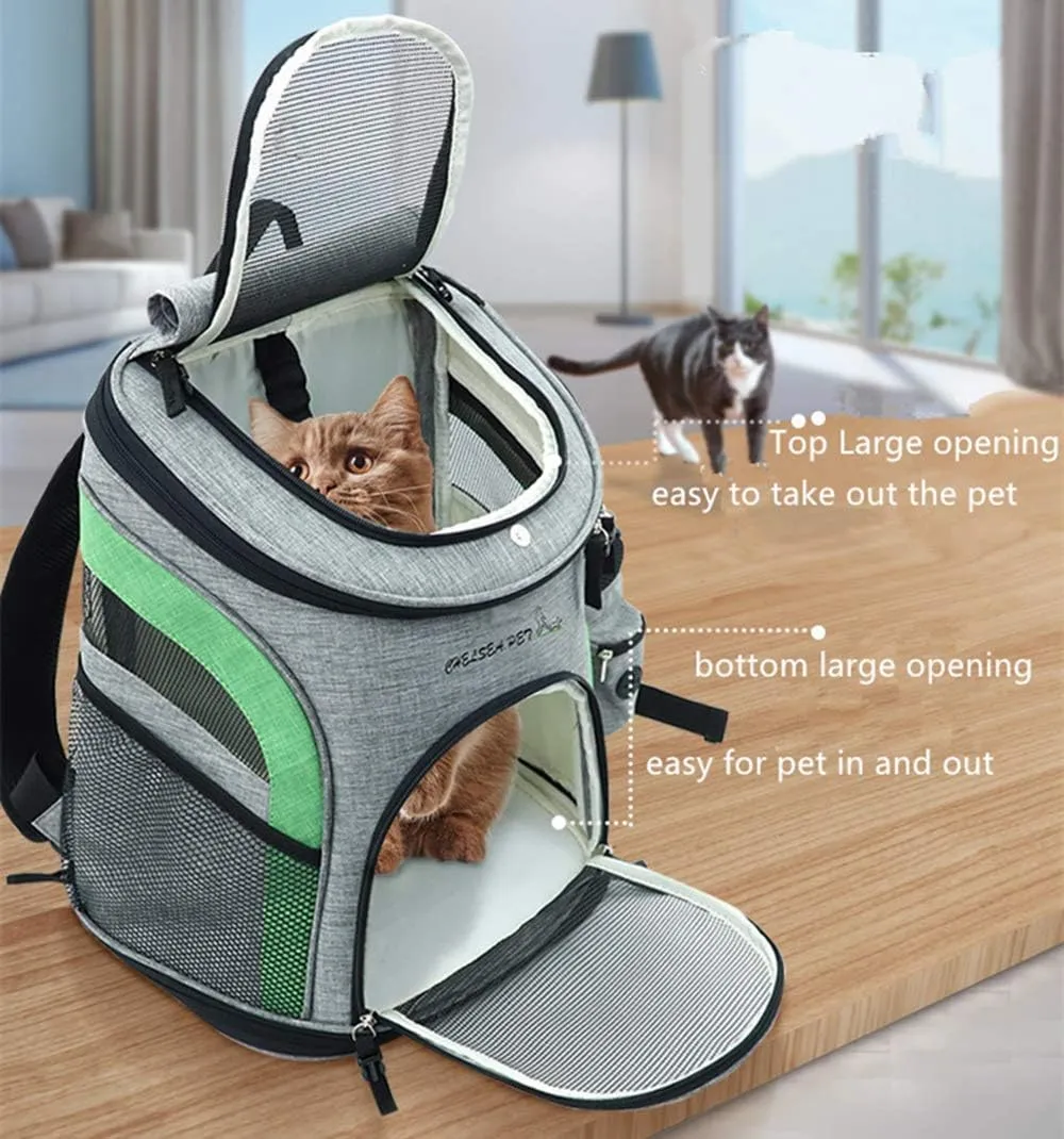 Pet Carrier Backpack for Small Cats and Dog,Breathable Mesh Puppies/Ventilated Design,Two-Sided Entry,Pet Bag for Hiking Travel Camping Outdoor Hold Pets (M, Grey and Orange)