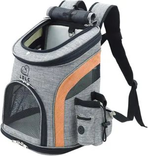 Pet Carrier Backpack for Small Cats and Dog,Breathable Mesh Puppies/Ventilated Design,Two-Sided Entry,Pet Bag for Hiking Travel Camping Outdoor Hold Pets (M, Grey and Orange)