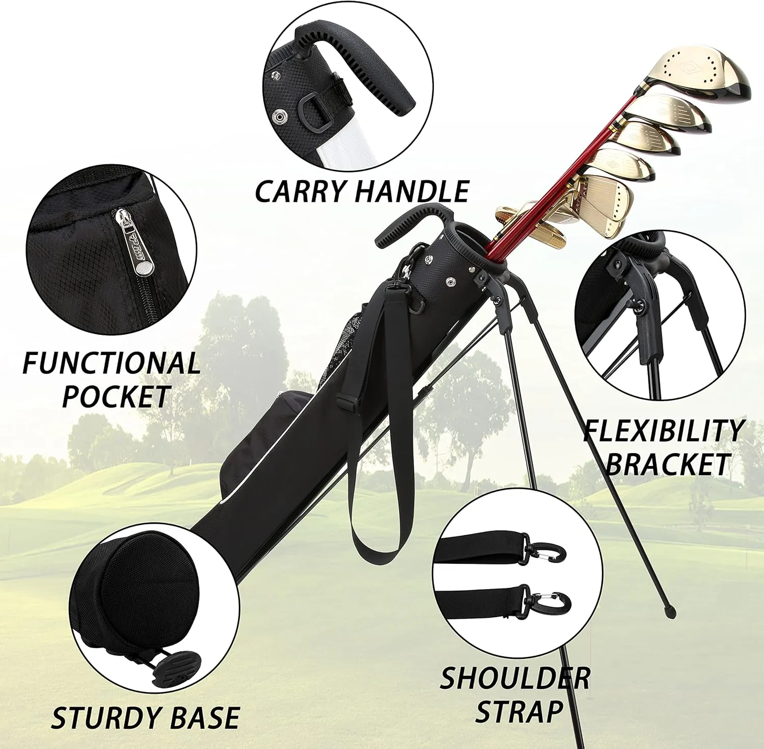 PGM Sunday Bags - Lightweight Golf Bag with Strap, Stand, Easy to Carry - Durable Pitch Putt Bag for Short Courses
