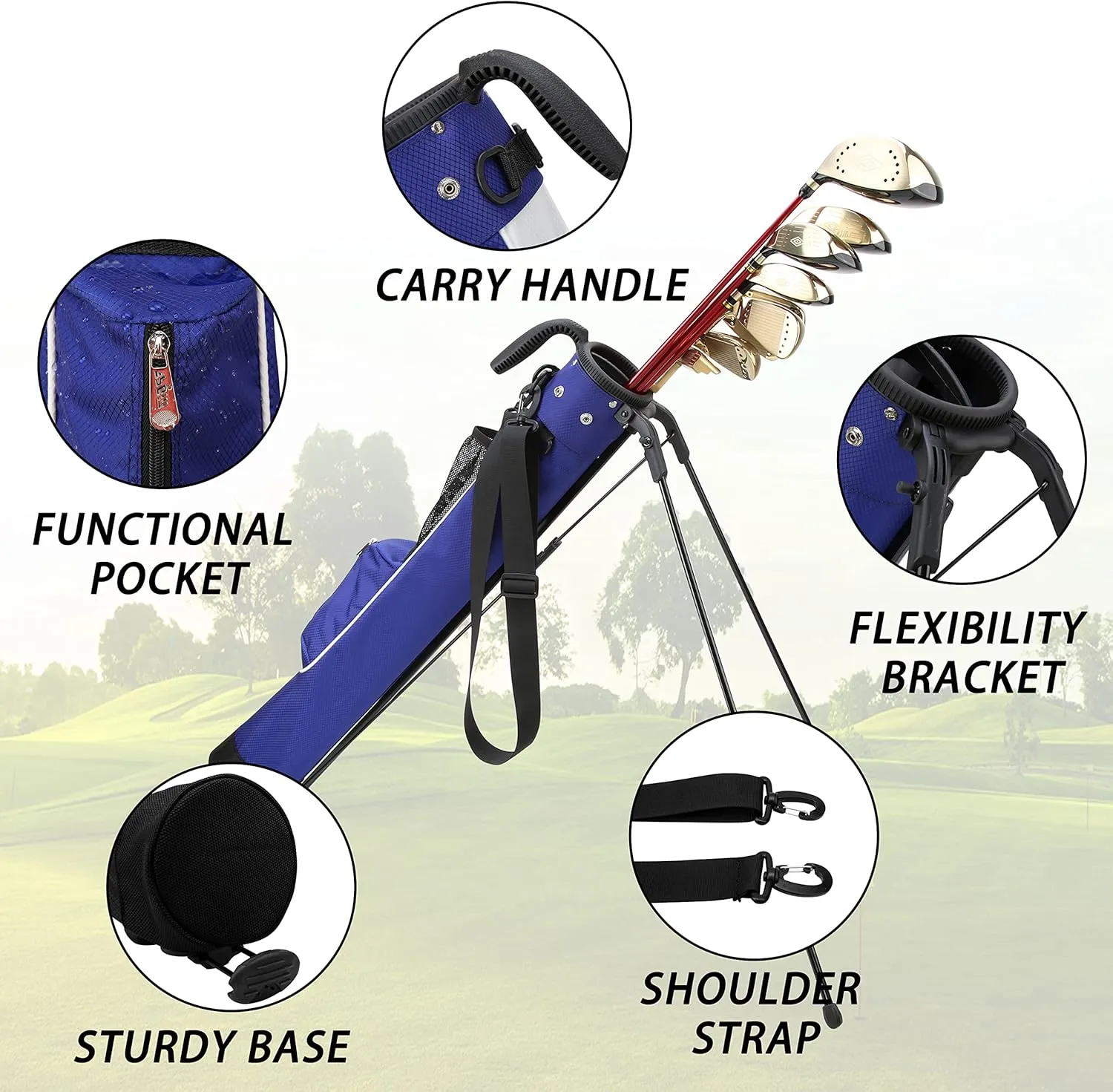 PGM Sunday Bags - Lightweight Golf Bag with Strap, Stand, Easy to Carry - Durable Pitch Putt Bag for Short Courses