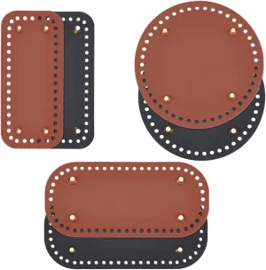 PH PandaHall 6pcs Leather Purse Bottom for Crochet, 3 Shapes Bag Bottoms PU Leather Knitting Crochet Bags Bottom Shaper Cushion Base with Holes for DIY Bag Shoulder Bags Purse Making, Black/Brown