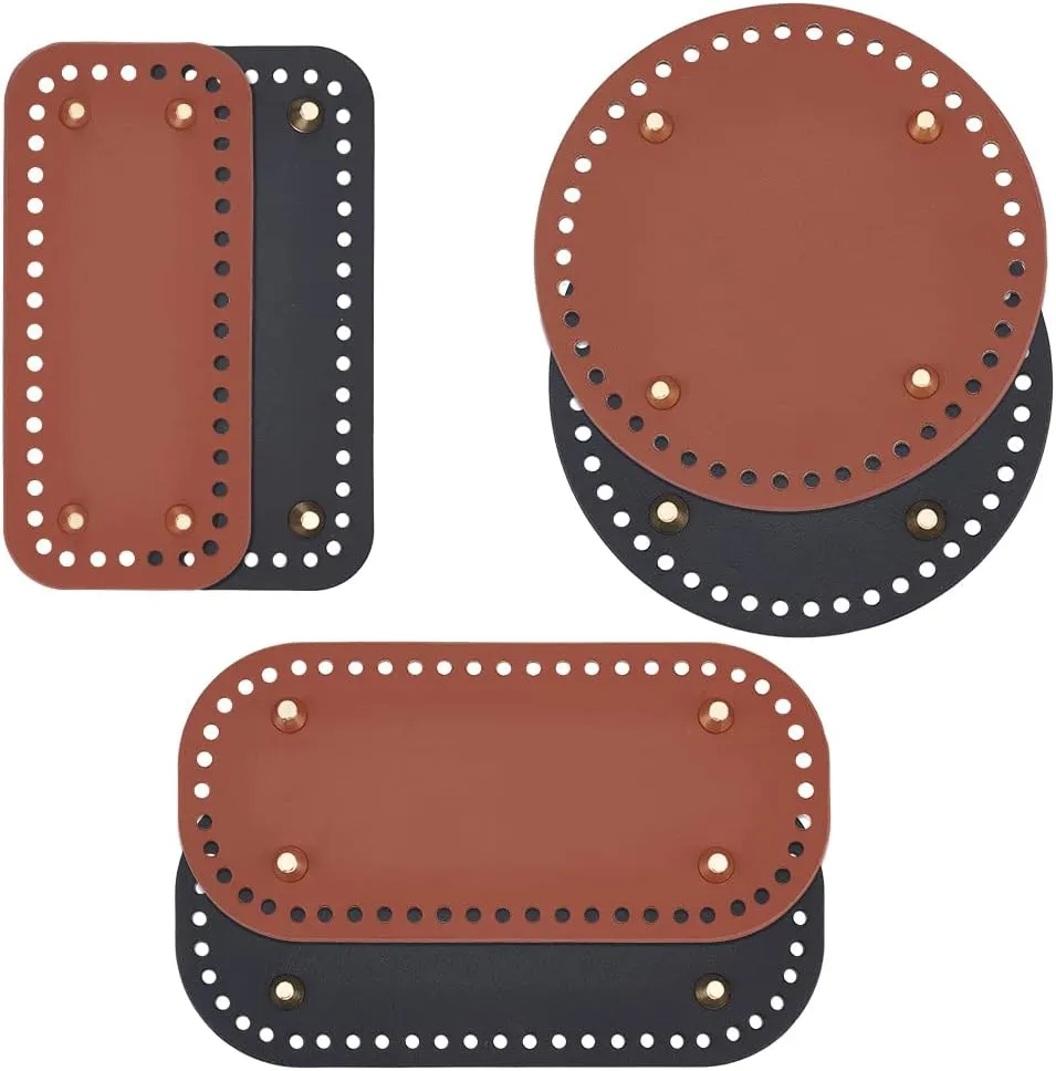 PH PandaHall 6pcs Leather Purse Bottom for Crochet, 3 Shapes Bag Bottoms PU Leather Knitting Crochet Bags Bottom Shaper Cushion Base with Holes for DIY Bag Shoulder Bags Purse Making, Black/Brown