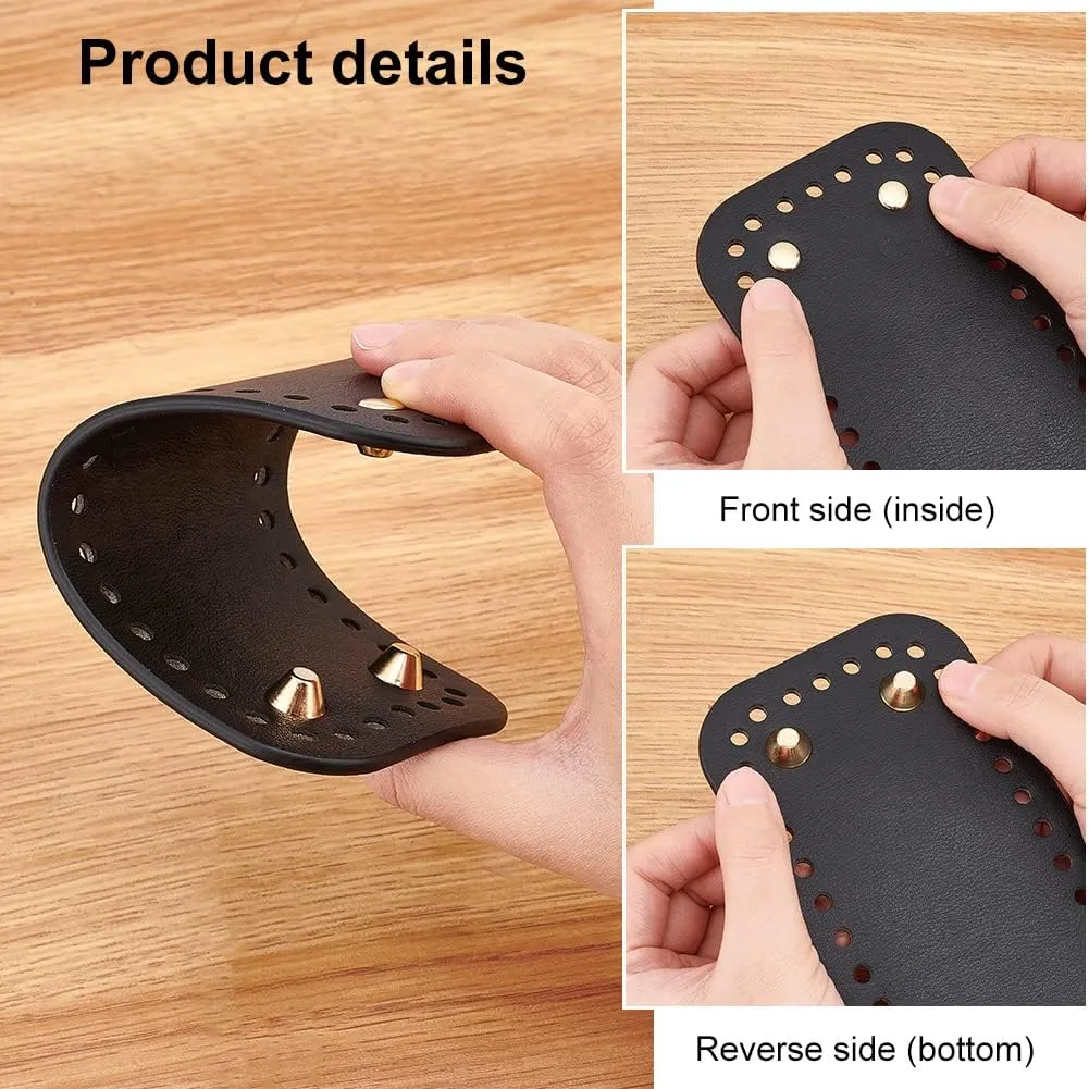 PH PandaHall 6pcs Leather Purse Bottom for Crochet, 3 Shapes Bag Bottoms PU Leather Knitting Crochet Bags Bottom Shaper Cushion Base with Holes for DIY Bag Shoulder Bags Purse Making, Black/Brown