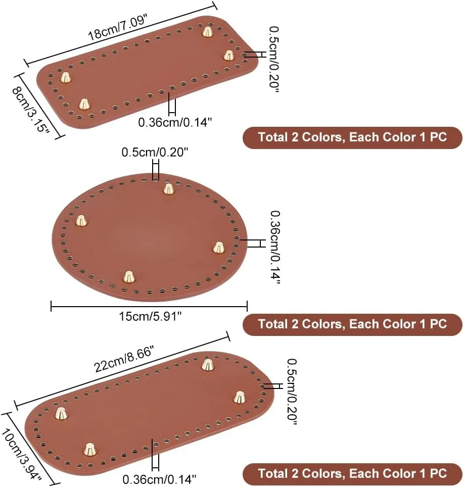 PH PandaHall 6pcs Leather Purse Bottom for Crochet, 3 Shapes Bag Bottoms PU Leather Knitting Crochet Bags Bottom Shaper Cushion Base with Holes for DIY Bag Shoulder Bags Purse Making, Black/Brown