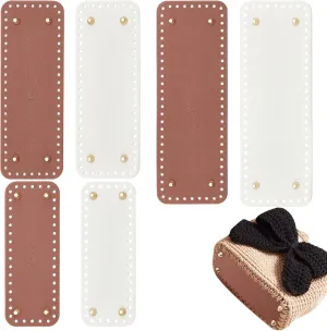 PH PandaHall Leather Purse Bottom for Crochet, 6pcs Bag Bottoms 3 Sizes Rectangle Knitting Crochet Bags Bottom Shaper with Holes for DIY Crochet Bag Shoulder Bags Purse Making, White/Coffee
