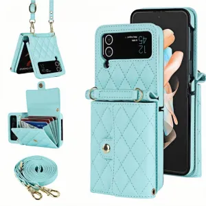 Phone Case for Samsung Galaxy Z Flip 3, Crossbody Wallet Phone Cover with Card Holders Cash Slot Wristlet Strap, Fashion Leather Handbag Flip 3 Phone Case for Women Girls (Green)