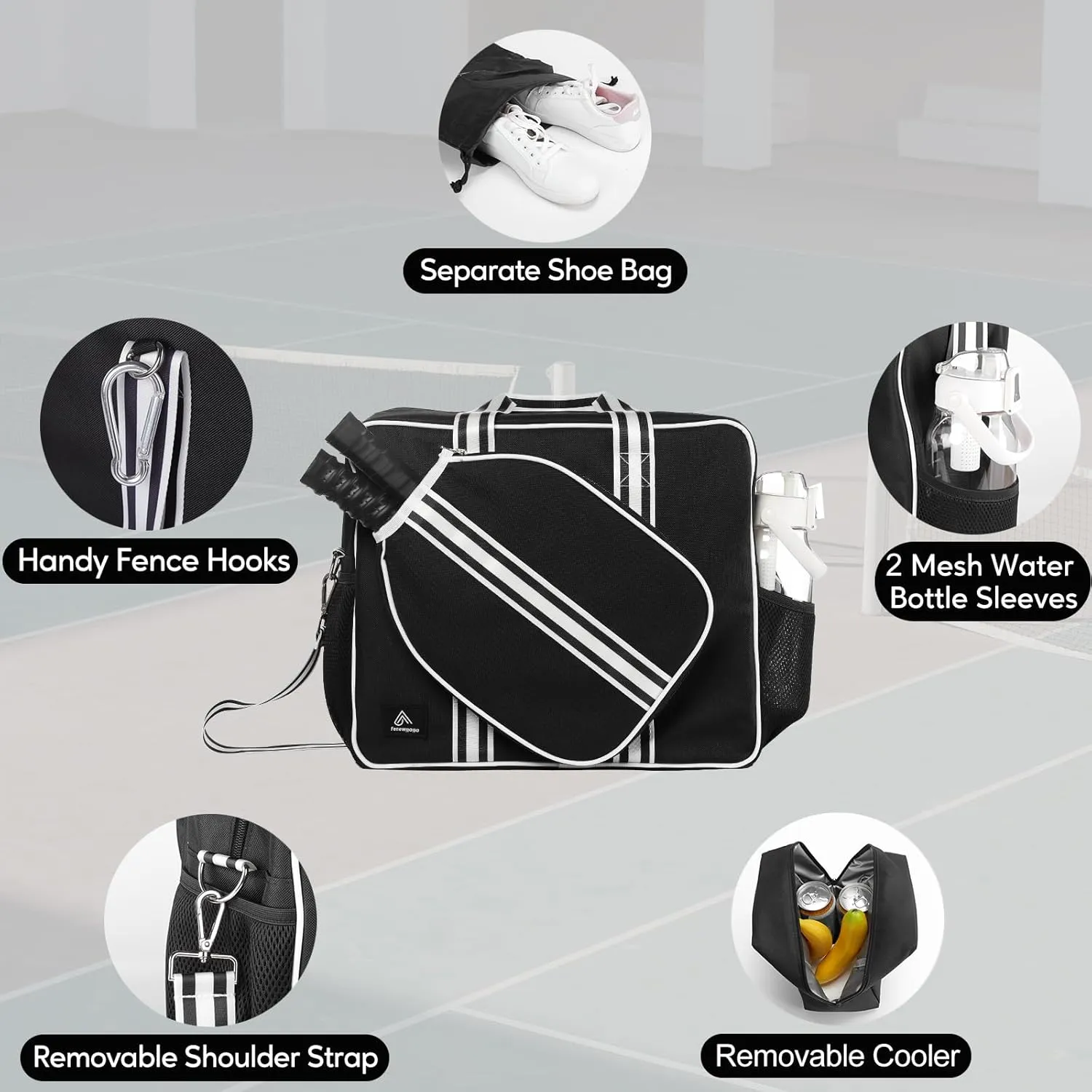 Pickleball Bags for Women&Man | Pickleball Bags with Insulated Drink Cooler Bag Fence Hooks | Pickleball Gift