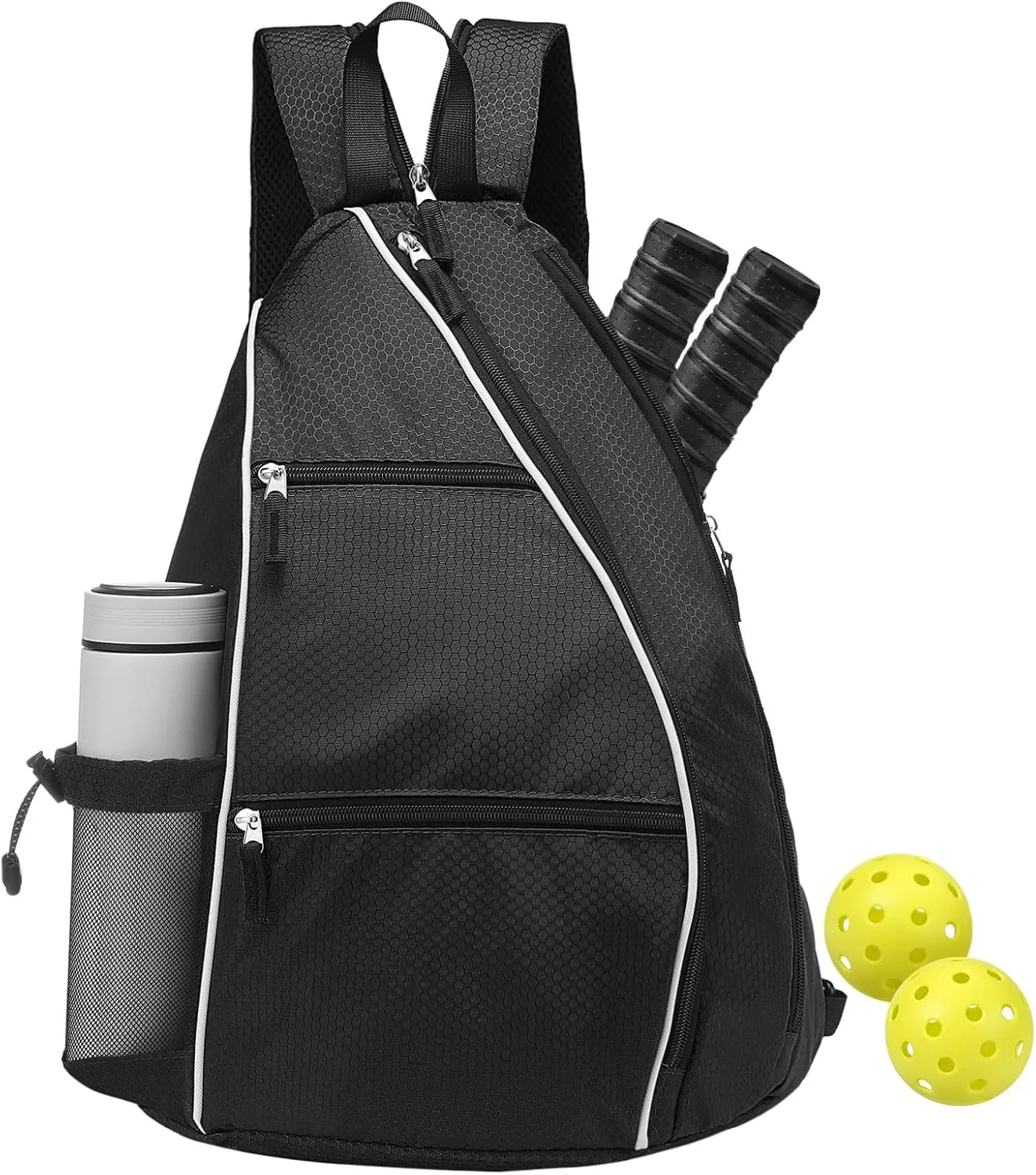 Pickleball Sling Bags 32L Convertible Reversible Paddle Rackets Bag Lightweight Casual Pack for Men Women Ladies (Black)