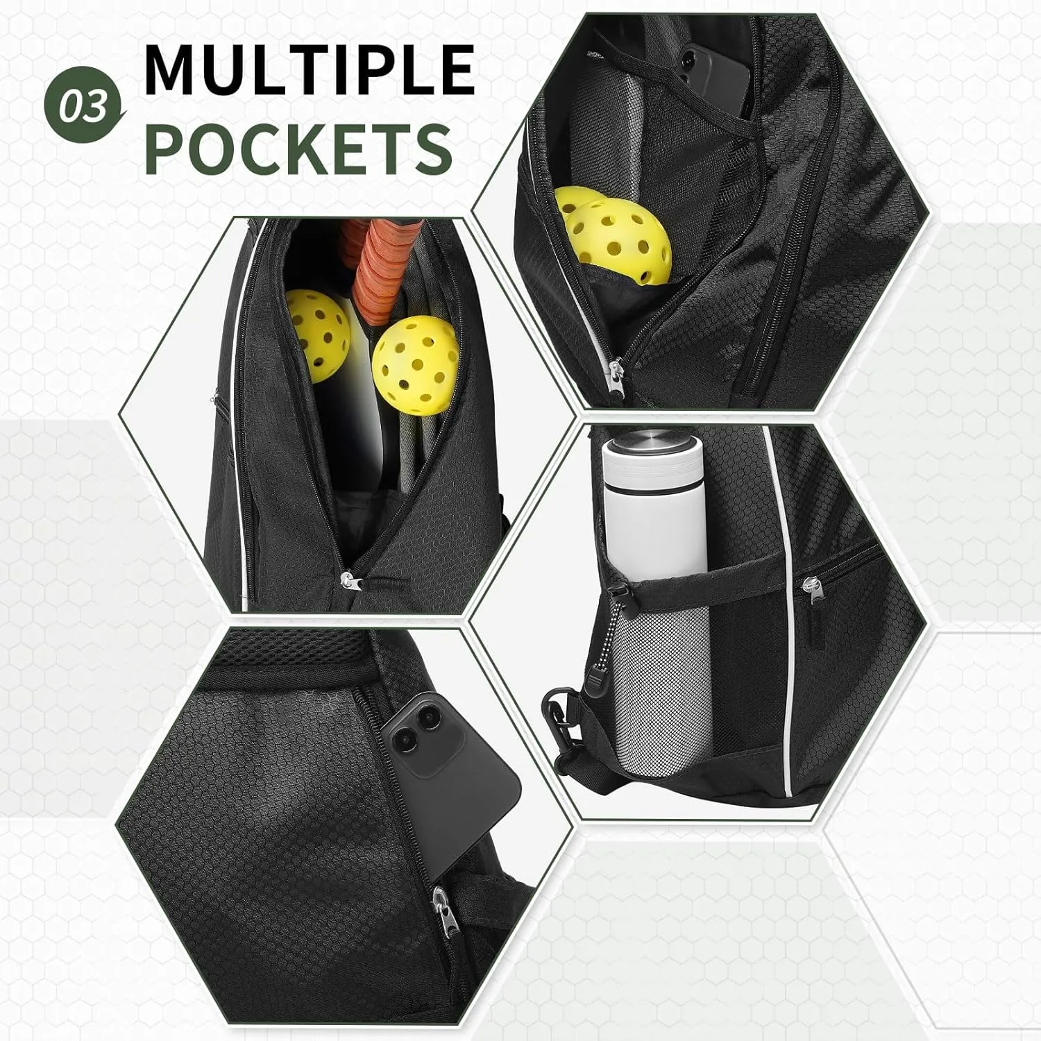 Pickleball Sling Bags 32L Convertible Reversible Paddle Rackets Bag Lightweight Casual Pack for Men Women Ladies (Black)