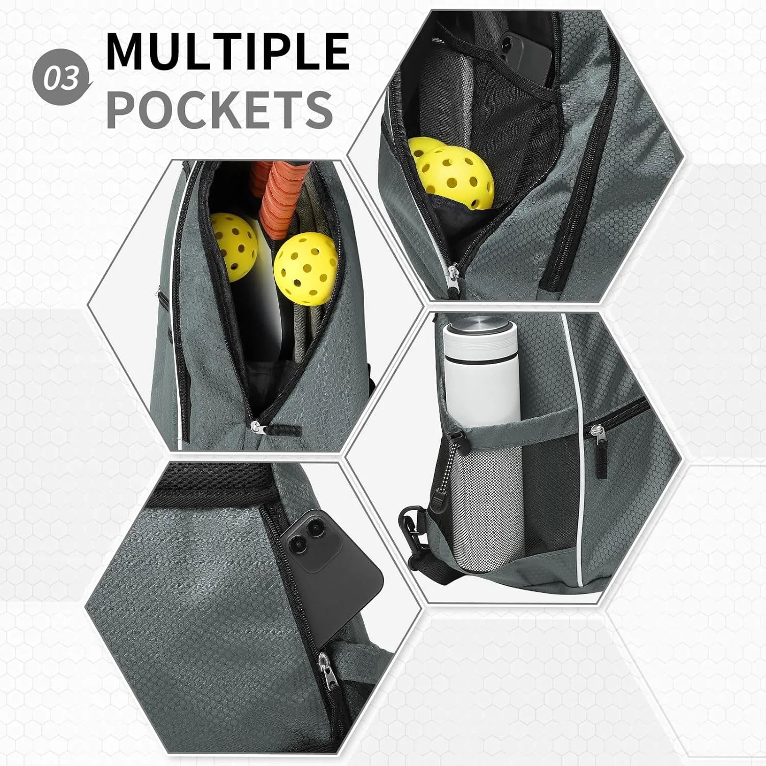 Pickleball Sling Bags 32L Convertible Reversible Paddle Rackets Bag Lightweight Casual Pack for Men Women Ladies (Grey)