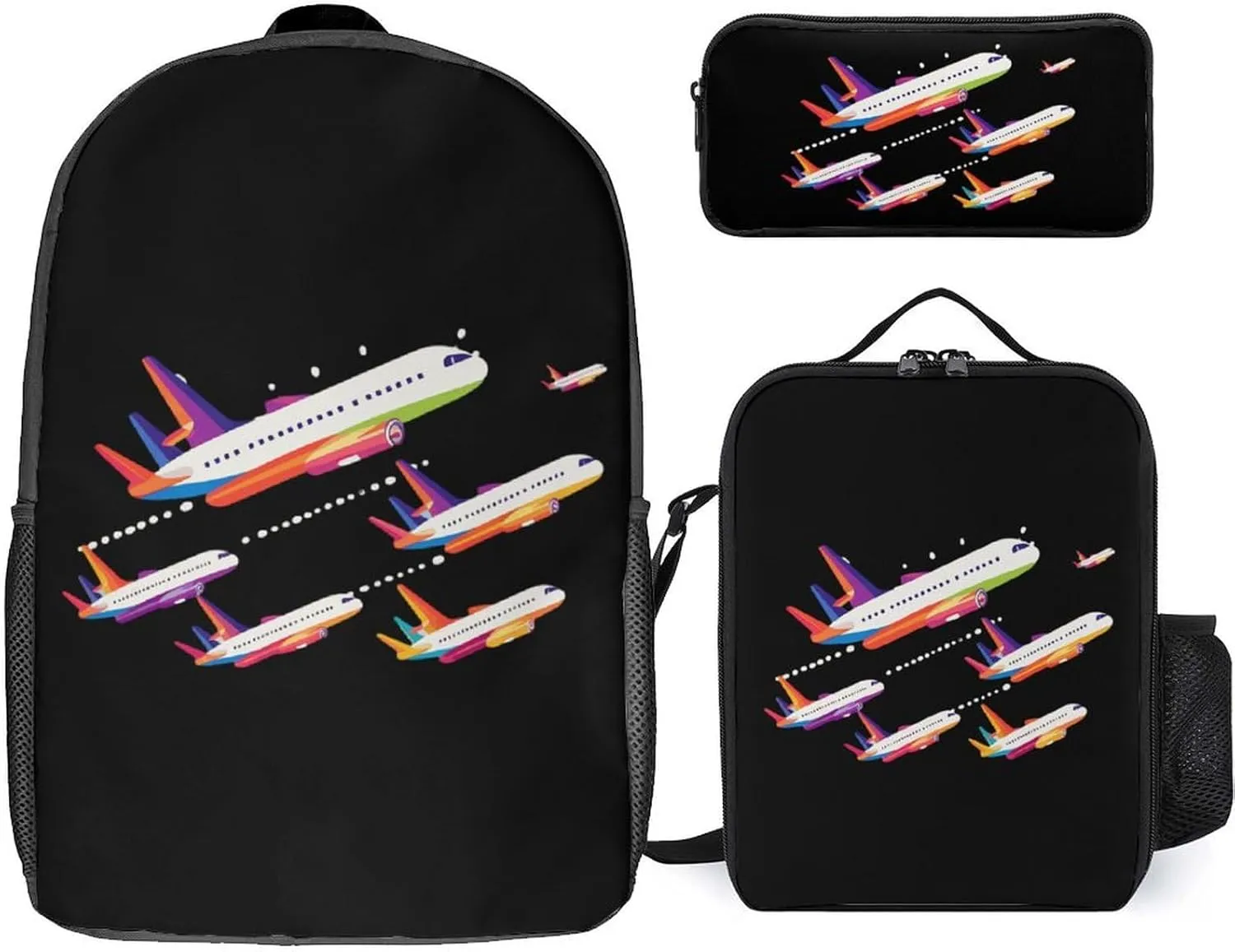 Pilot Commercial Passenger Airplanes 17 in Backpack 3 Piece Combination Backpack Lunch Bag Pencil Case Fashion Travel Daypack for Unisex
