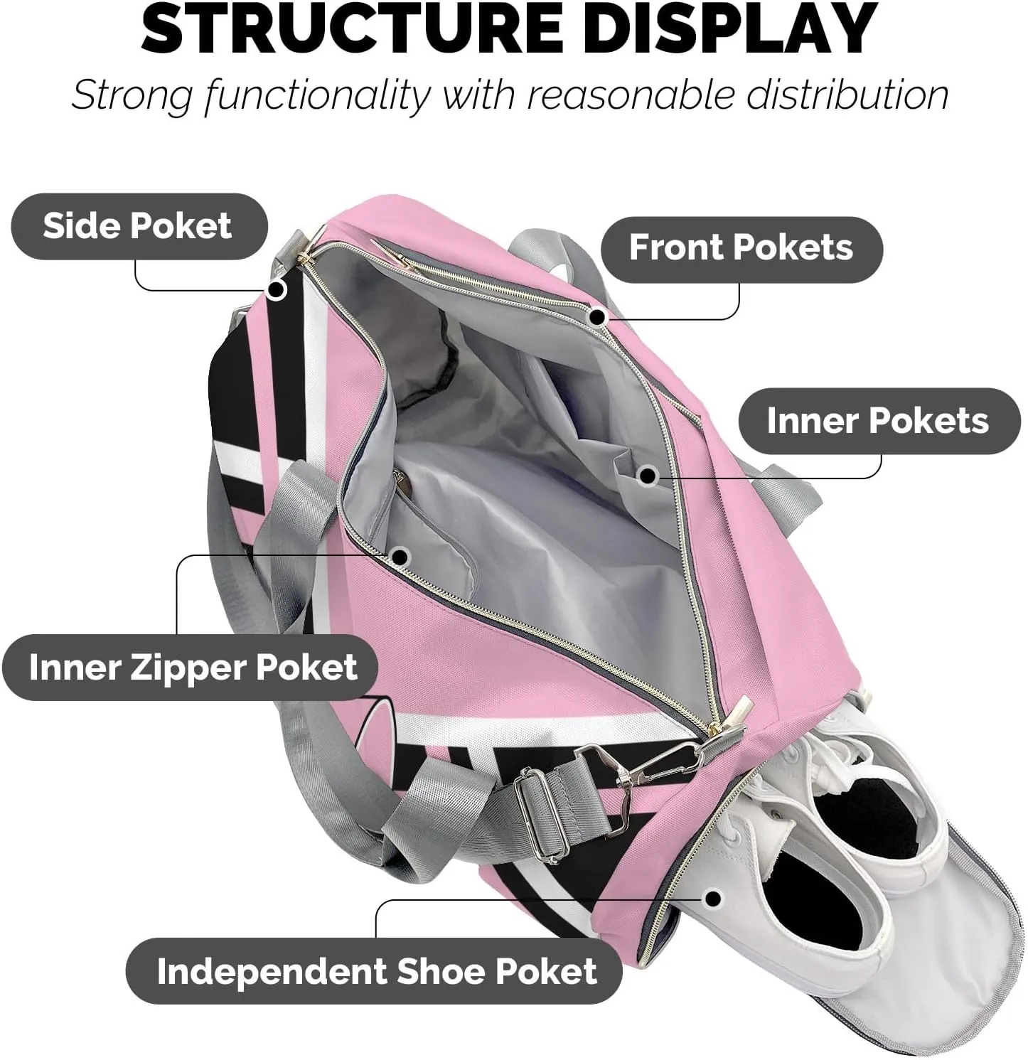 Pink Cheer Cheerleader Multifunction Sport Duffel Bag Gym Travel Perform Training Weekender Bags Getaway Bags