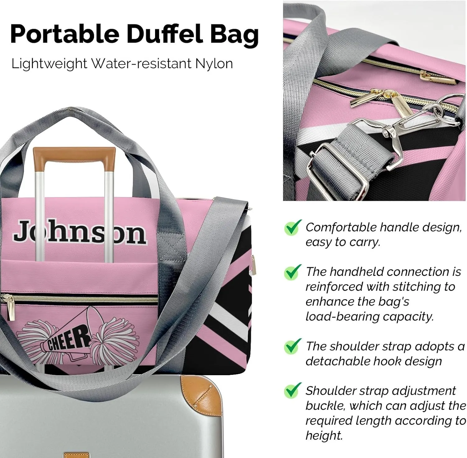 Pink Cheer Cheerleader Multifunction Sport Duffel Bag Gym Travel Perform Training Weekender Bags Getaway Bags