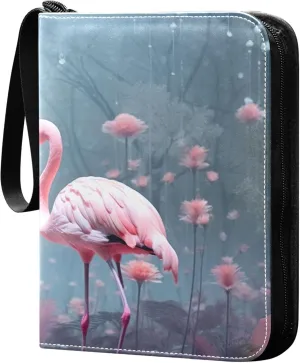 Pink Flamingos Card Binder 4 Pocket Collectible Trading Card Albums with 50 Sleeves Double Side PU Waterproof 3 Ring for Sports & Game Cards