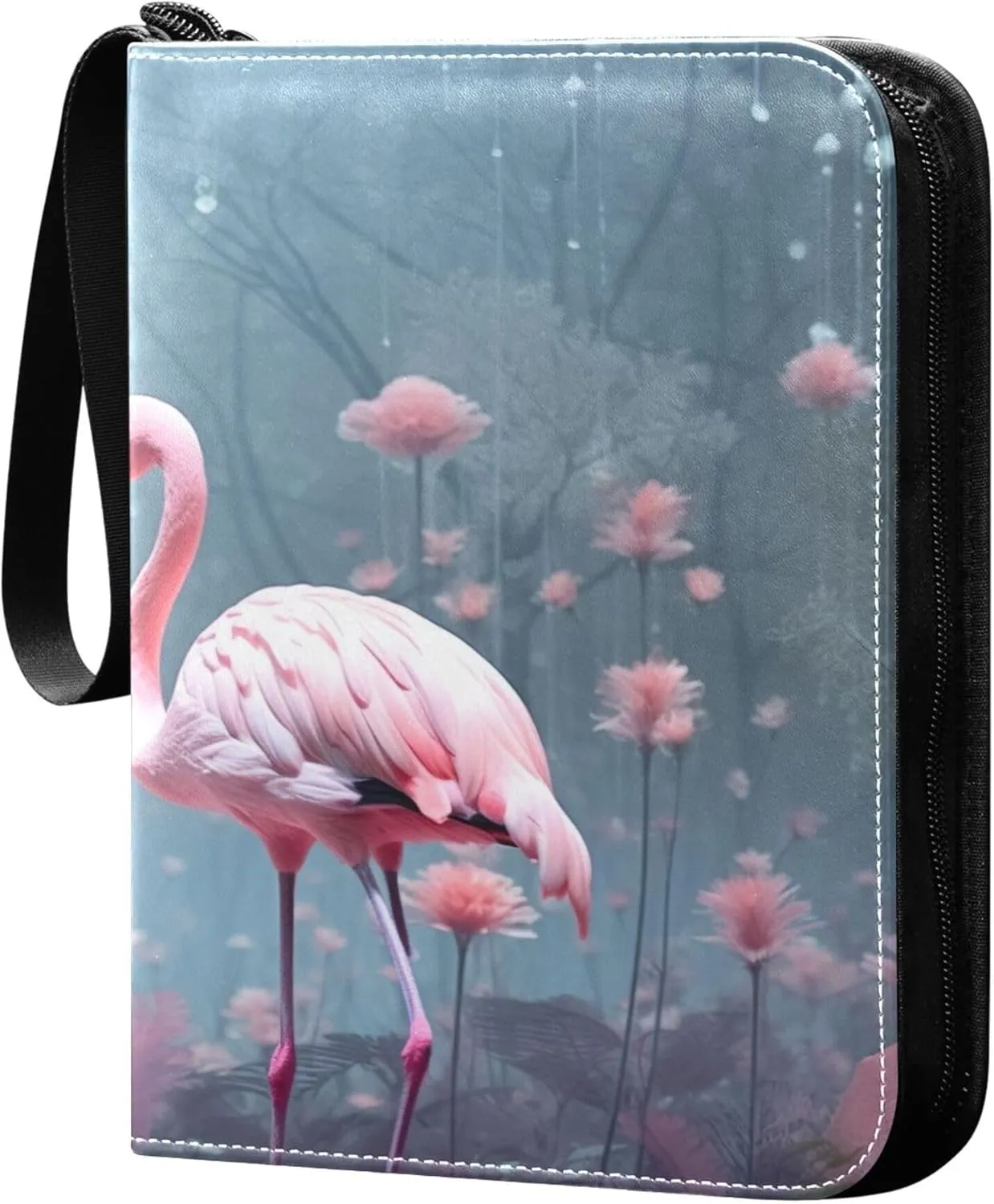 Pink Flamingos Card Binder 4 Pocket Collectible Trading Card Albums with 50 Sleeves Double Side PU Waterproof 3 Ring for Sports & Game Cards