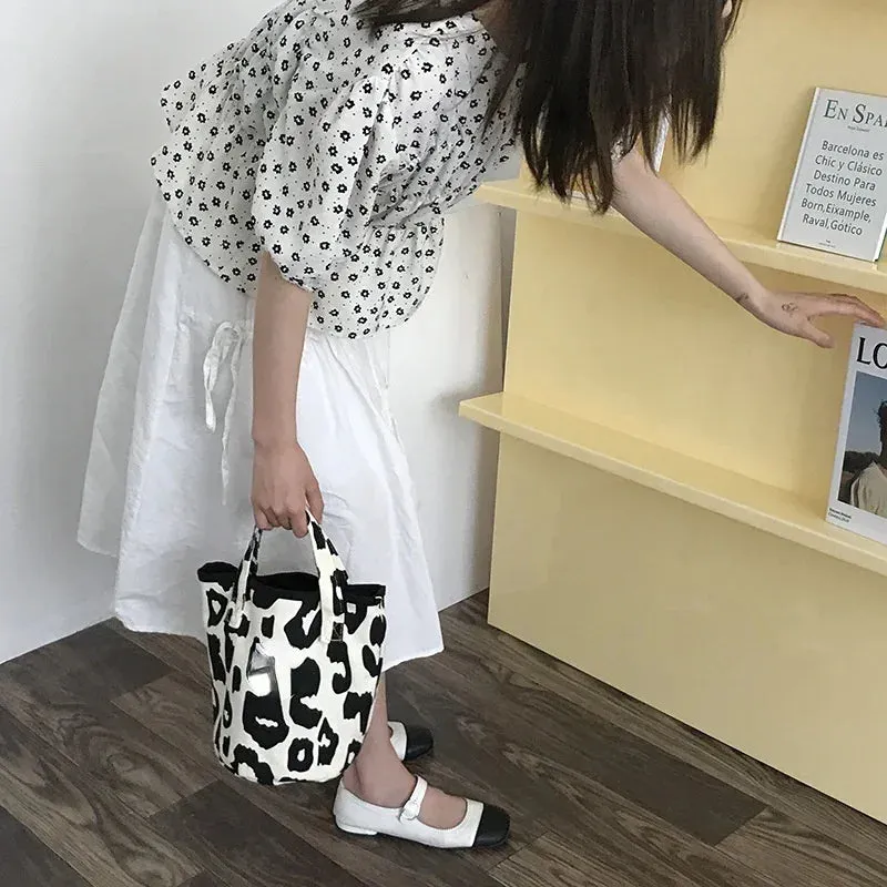 Pink Leopard Shoulder Bag Women's Large Capacity Casual Totes Ladies Cute Canvas Bags Bucket Handbag 2024 NEW