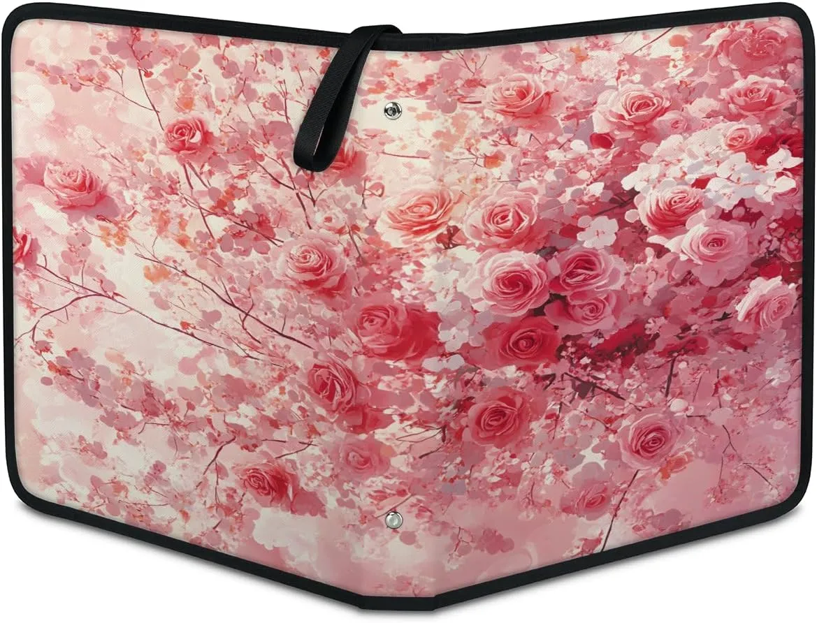 Pink Rose 3 Ring Trading Zipper Binder Strap, Trading Card Binder 9 Pocket, 900 Pockets Card Holder with 50 Removable Sleeves for Game Cards