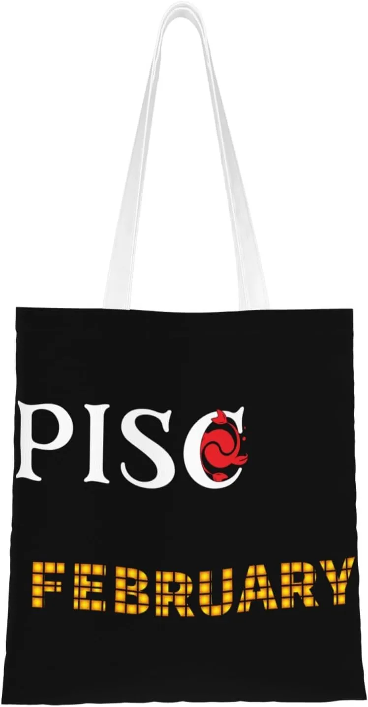 Pisces February Tote Bag for Women Canvas Shopping Bags Reusable Beach Bag Grocery Bags Tote Shoulder Bag Gift Bags