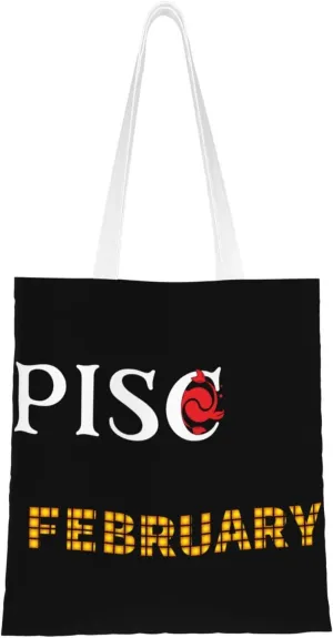 Pisces February Tote Bag for Women Canvas Shopping Bags Reusable Beach Bag Grocery Bags Tote Shoulder Bag Gift Bags