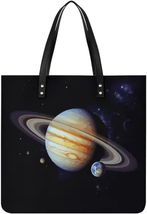 Planet Jupiter Leather Tote Handbag Top Handle Ladies Shoulder Bags Large Travel Messenger Gym Totes Work Bags Tote Bag for Women