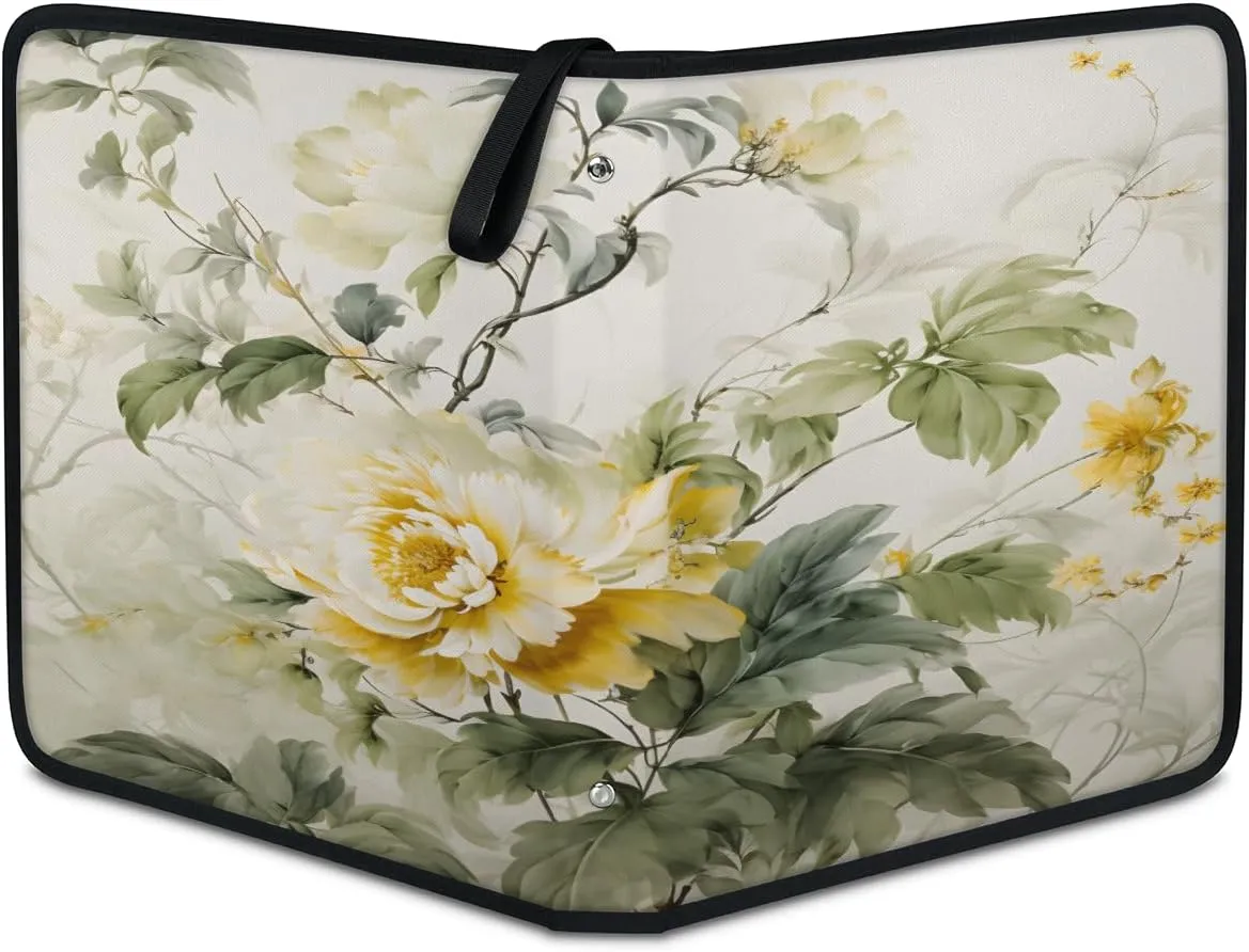 Plant Flower 3 Ring Trading Zipper Binder Strap, Trading Card Binder 4 Pocket, 400 Pockets Card Holder with 50 Removable Sleeves for Game Cards