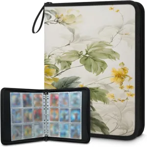 Plant Flower 3 Ring Trading Zipper Binder Strap, Trading Card Binder 4 Pocket, 400 Pockets Card Holder with 50 Removable Sleeves for Game Cards