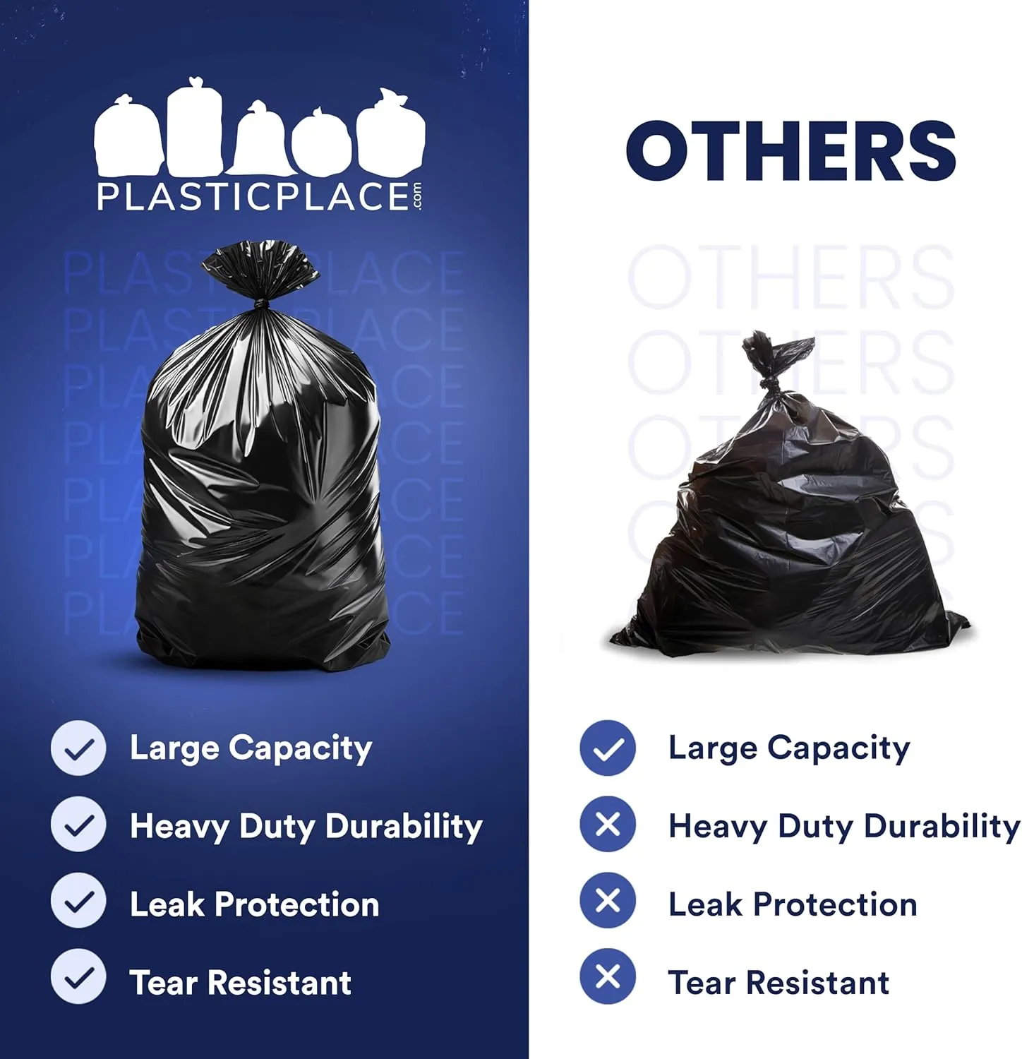 Plasticplace 55-60 Gallon Trash Bags, 1.2 Mil Heavy Duty Contractor Garbage Bags, Black Tear-Resistant Bags for Construction, Yard Waste, Industrial Use, Large 38” x 58” (100 Count)