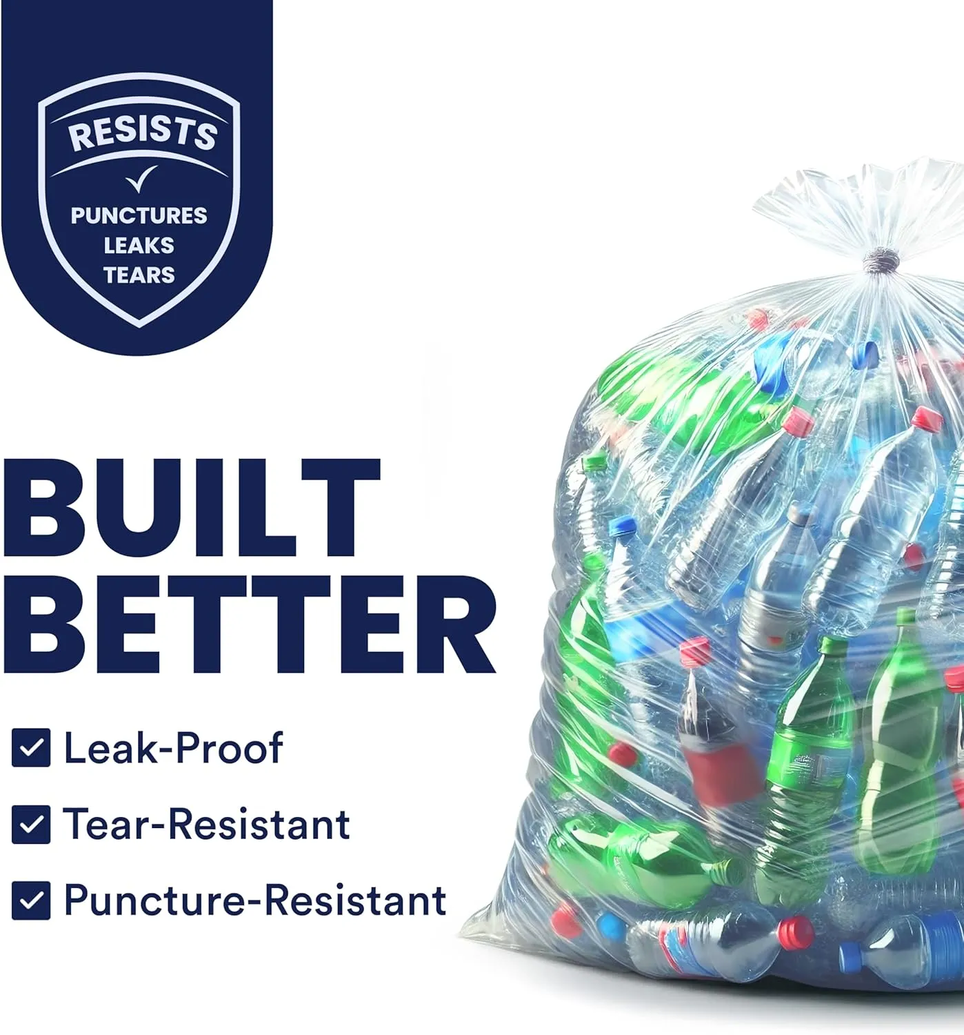 Plasticplace Trash Bags: Heavy-Duty 55-60 Gallon Can Liners (38"x58", 1.5 Mil) in Clear - Multiuse Garbage Bags, 50 Count Garbage Bags