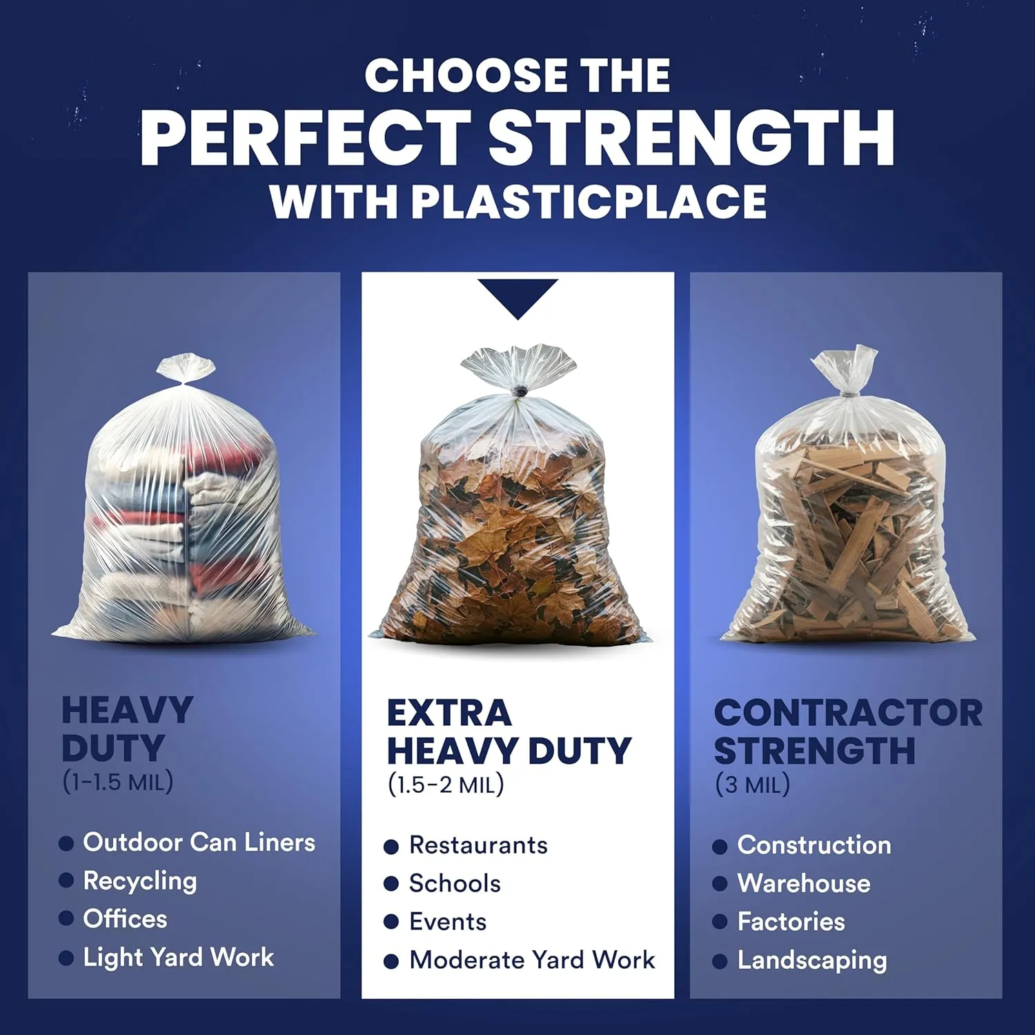 Plasticplace Trash Bags: Heavy-Duty 55-60 Gallon Can Liners (38"x58", 1.5 Mil) in Clear - Multiuse Garbage Bags, 50 Count Garbage Bags