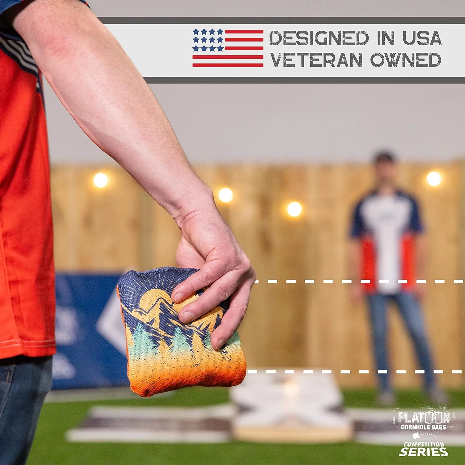 Play Platoon Competition Series Cornhole Bags Set of 8 Regulation Professional Weight Double Sided Slick and Stick with Rubber Sticky Dot Slow Side for Pro Corn Hole Bean Bag Toss Game-Designed in USA