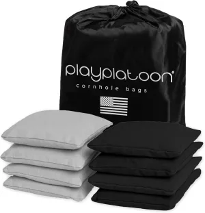 Play Platoon Cornhole Bags Weather Resistant- Set of 8 Regulation Bean Bags for Tossing- Official Professional Size & Weight Corn Hole Bags Two Color All Weather Cornhole Beans Bag Set with Tote Bag
