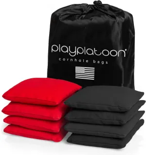 Play Platoon Cornhole Bags Weather Resistant- Set of 8 Regulation Bean Bags for Tossing- Official Professional Size & Weight Corn Hole Bags Two Color All Weather Cornhole Beans Bag Set with Tote Bag