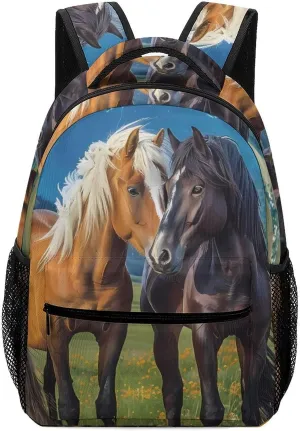 Playful Horses In The Valley Laptop Backpack Lightweight Travel Backpack Business Work Bag Carry on Backpack with Adjustable Strap