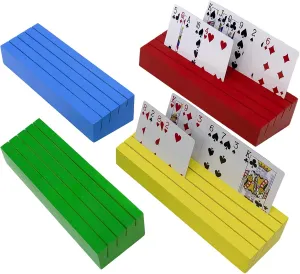 Playing Card Holders Deck Stand, Play Cards Holder for Kids or Elder People, Hands-Free Wood Holder Racks,Tray for Organizing Cards (Multiple-Color)
