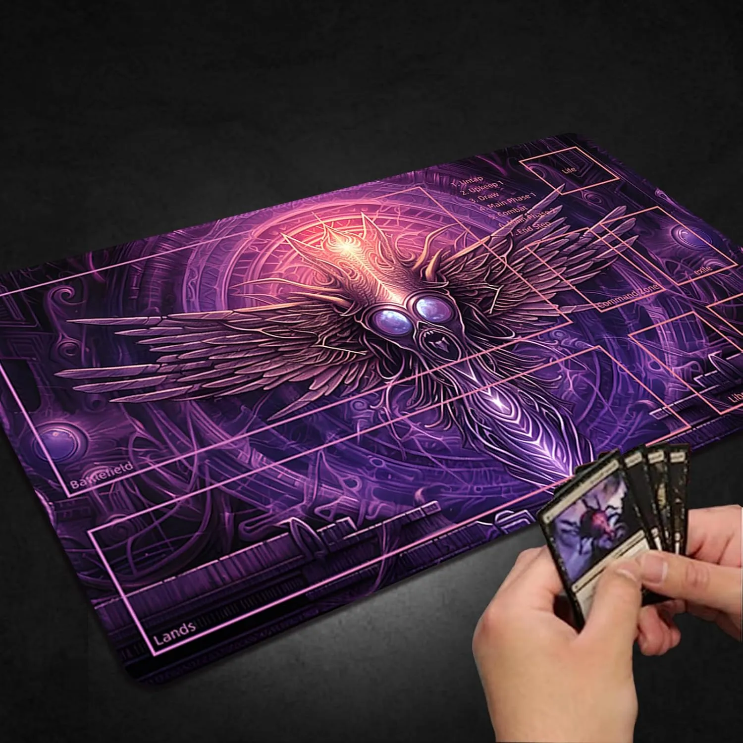 Playmat for MTG With Free Storage Bags, Game Mat 24 x 14 Inches, TCG and Board Game for Cards, Mousepad Desk (With Zones, Magic 13)