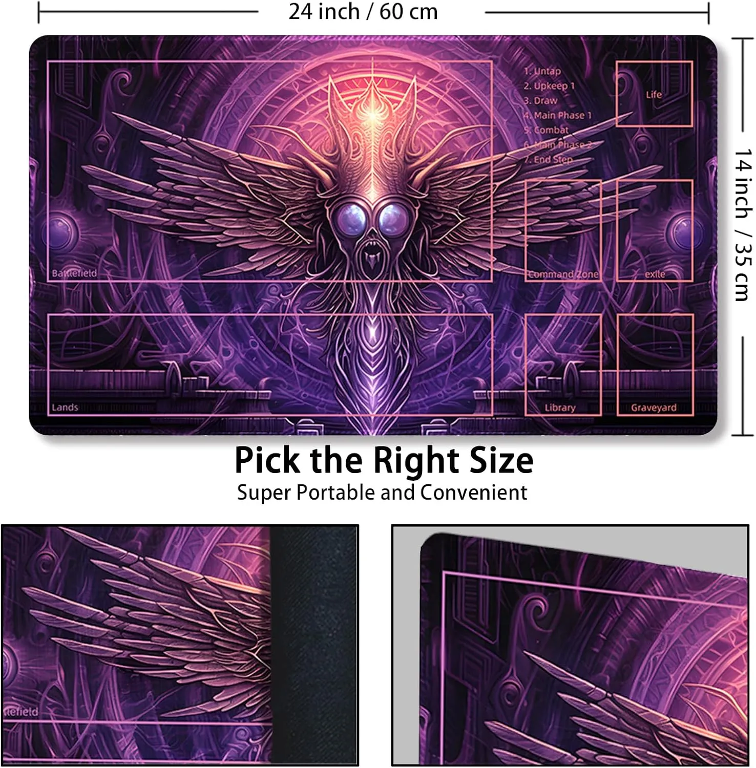 Playmat for MTG With Free Storage Bags, Game Mat 24 x 14 Inches, TCG and Board Game for Cards, Mousepad Desk (With Zones, Magic 13)