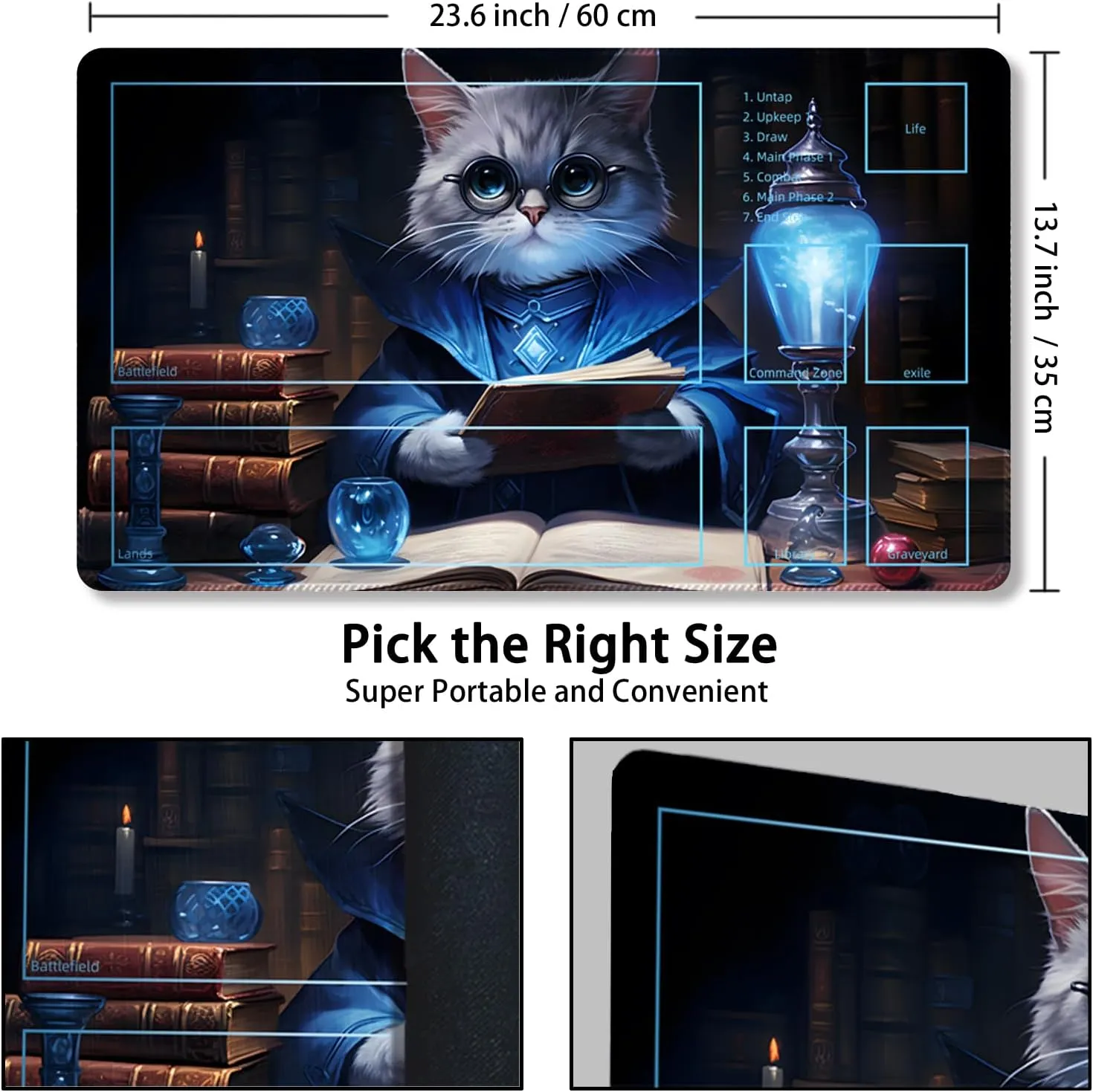 Playmat for MTG, with Free Storage Bags,Game Mat 24 x 14 inches, TCG and Board Game Mat for Cards,Mousepad Desk Mats (Cat 6-Auxiliary Combat)